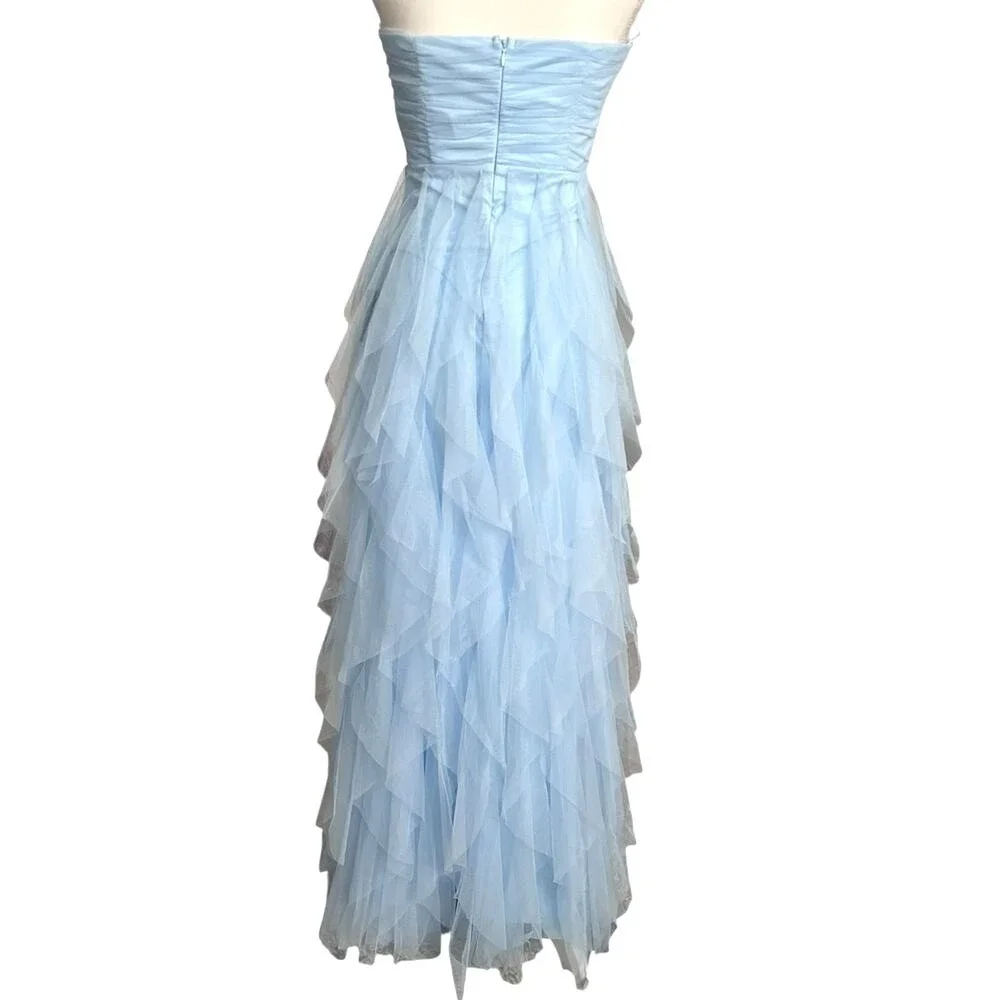LULUS Blue Strapless Tulle Tiered Maxi Dress‎ Formal Prom S NWT - Picture 6 of 9